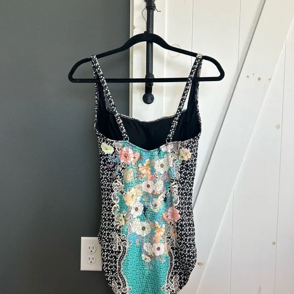 Johnny Was Mila Floral Ruched One-Piece Swimsuit sz XL adjustable straps - Picture 10 of 14